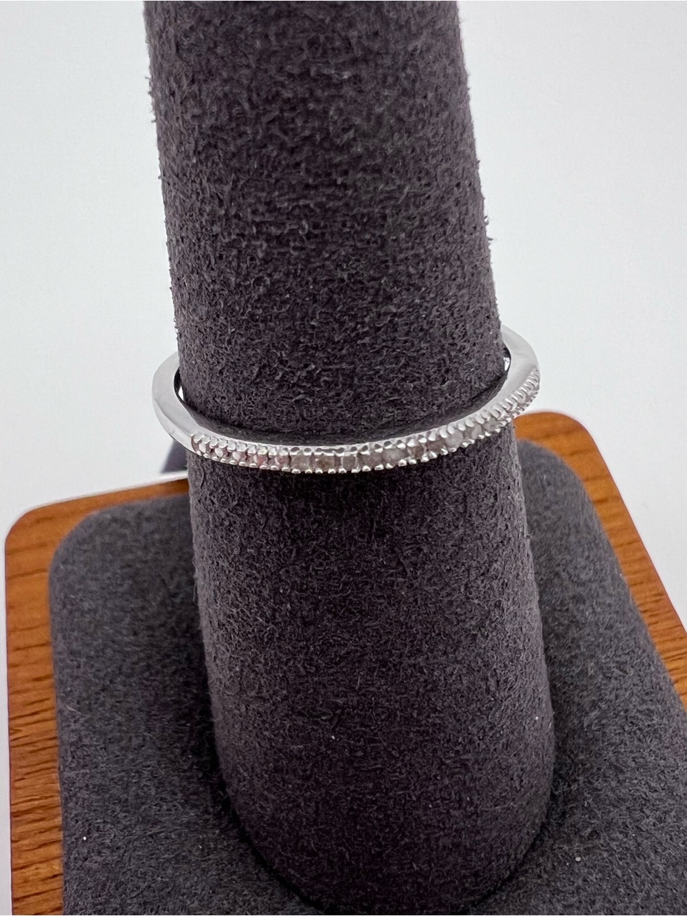 Delicate .925 Sterling Silver Pavé Diamond Half Eternity Band Ring - Size 8